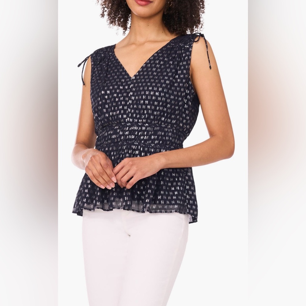 NWT Parker “The Fiona” Tie Shoulder Smock Waist Navy Sleeveless Top